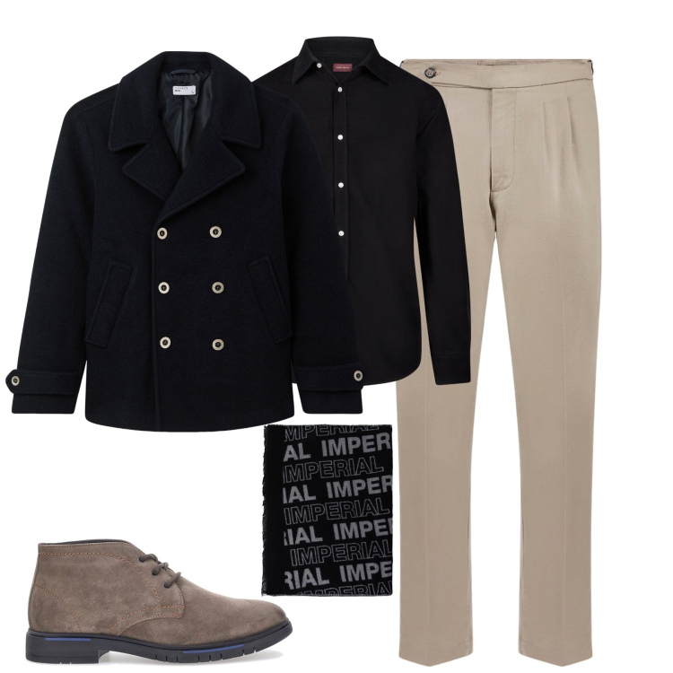 Outfit uomo - City. Stile Urban per Tutti i giorni. Abbinamento con cappotti, sciarpe, scarpe stringate, pantaloni, camicie.