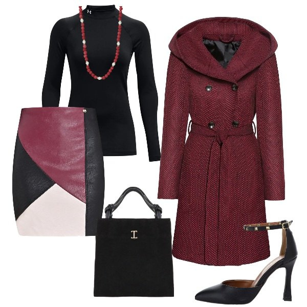 Outfit donna - Chic office. Stile Chic per Ufficio. Abbinamento con cappotti, collane, gonne, shopping bag, décolleté, pullovers.