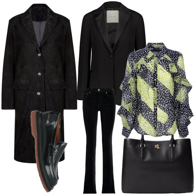Outfit donna - Mannish da ufficio. Stile Mannish per Ufficio. Abbinamento con mocassini, camicie, borse a mano, pantaloni, cappotti, giacche.