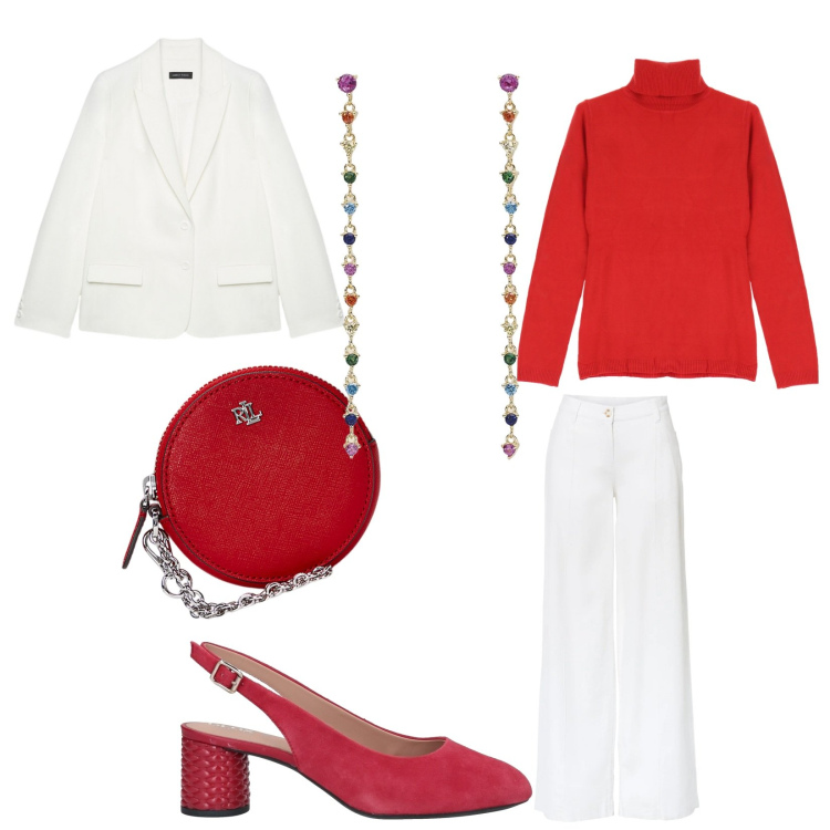 Outfit donna - Christmas in love. per Tutti i giorni. Abbinamento con pantaloni a palazzo, décolleté, orecchini, maglieria, pochette, blazer.