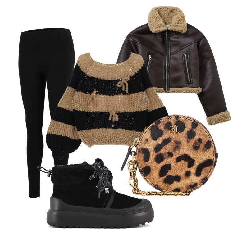 Outfit donna - Total look #2015945. Stile Sporty chic per Tutti i giorni. Abbinamento con blazer, leggings, maglieria, pochette, stivali.
