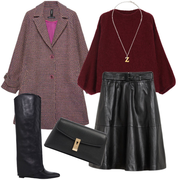 Outfit donna - Gli stivali coperti. Stile Trendy per Serata fuori. Abbinamento con gonne, collane, pullovers, stivali, pochette, cappotti.