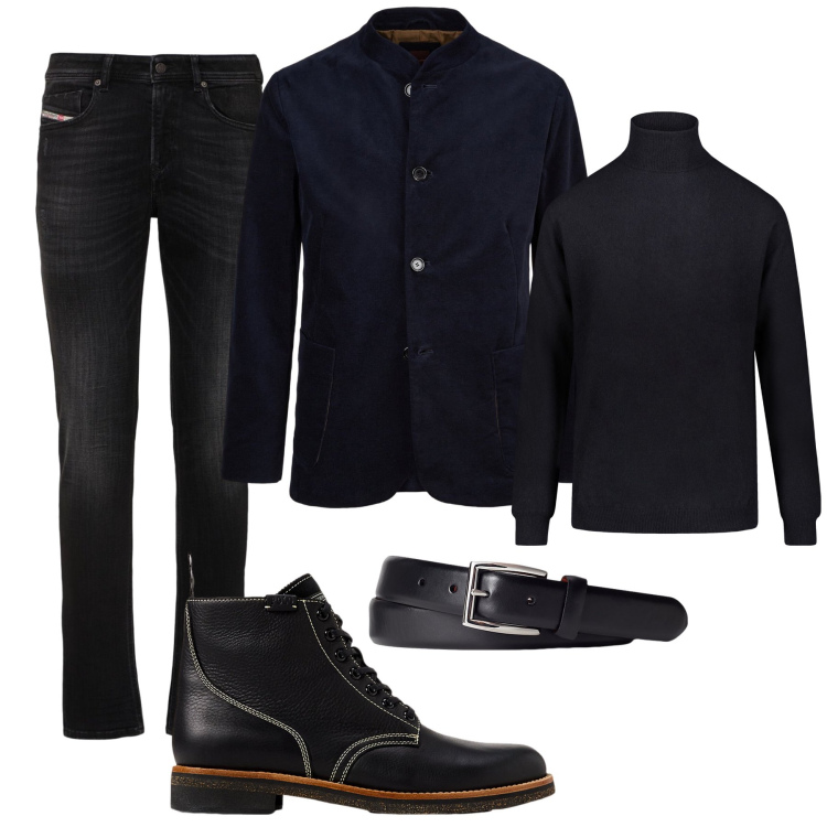 Outfit uomo - Total look #2015989. Stile Business/Elegante per Ufficio. Abbinamento con stivali, cinture, maglieria, giacche, jeans skinny.