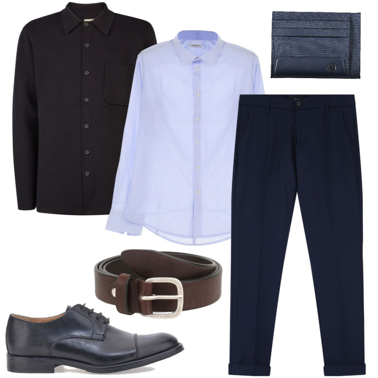 Outfit uomo - Stile elegante. Stile Business/Elegante per Serata speciale. Abbinamento con camicie, cinture, pantaloni chino, scarpe stringate, cappotti, portafogli.