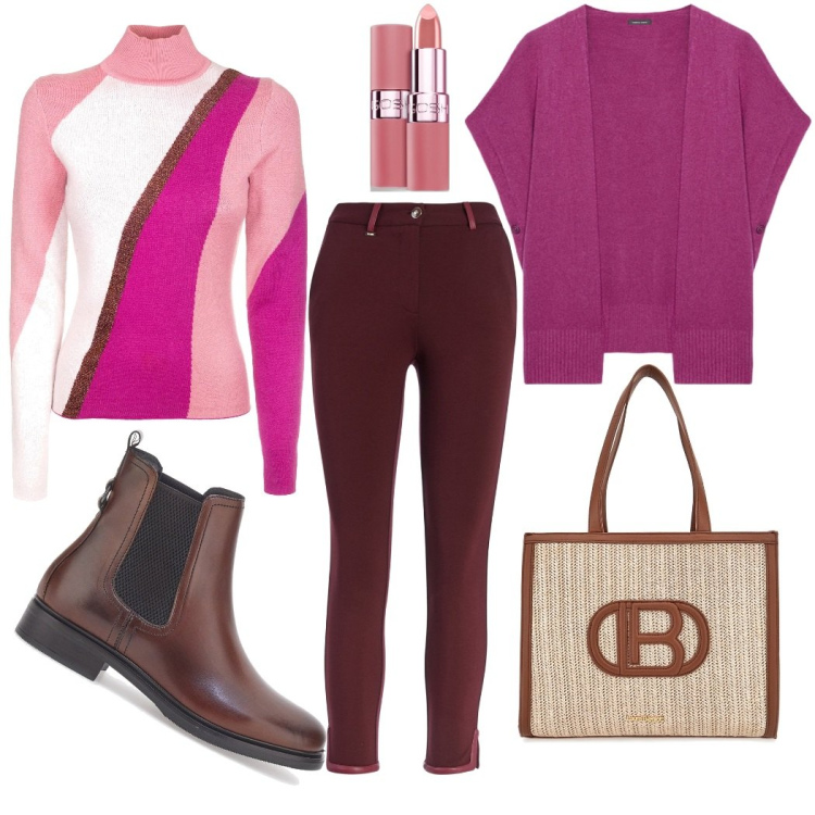 Outfit donna - Voglia di allegria!. Stile Sporty chic per Tutti i giorni. Abbinamento con rossetti, maglieria, pantaloni skinny, stivaletti, borse a spalla, cappe.