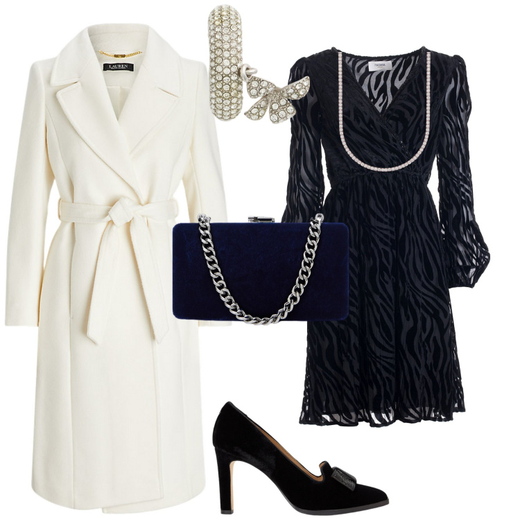 Outfit donna - Total look #2016123. Stile Bon Ton per Serata fuori. Abbinamento con collane, vestiti midi/longuette, cappotti, décolleté, orecchini, clutch.
