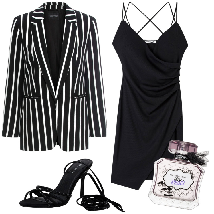 Outfit donna - Total look #2016140. Stile Sexy per Serata fuori. Abbinamento con blazer, profumi, vestiti, sandali alla schiava.