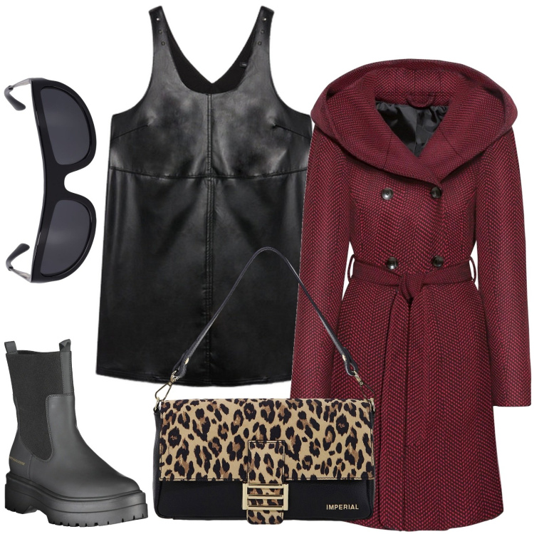 Outfit donna - La borsa maculata. per Serata fuori. Abbinamento con cappotti, borse a spalla, vestiti corti, occhiali da sole, stivali.