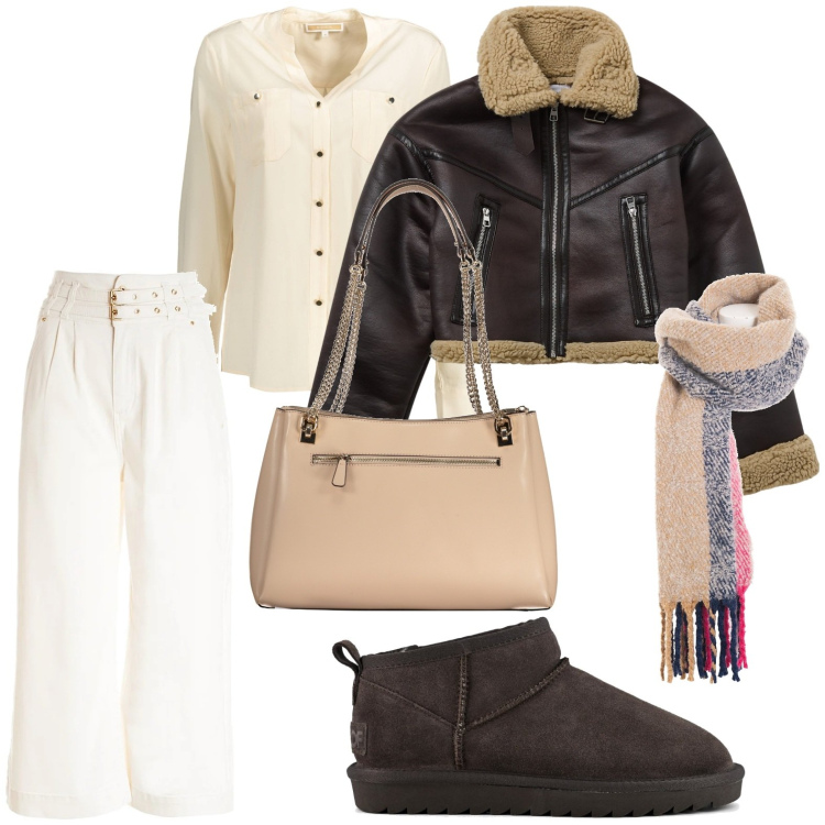 Outfit donna - Il montone trendy. Stile Glamour per Tutti i giorni. Abbinamento con blazer, pantaloni, sciarpe, stivali, camicie, borse a spalla.