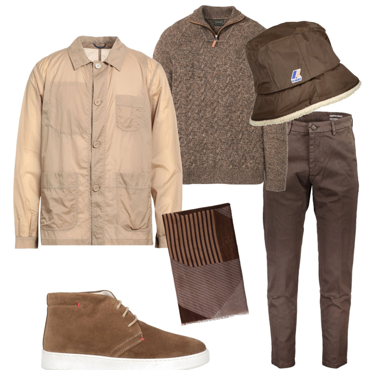 Outfit uomo - Il pendolare. Stile Urban per Ufficio. Abbinamento con maglieria, stivali e stivaletti, trench, sciarpe, cappelli, pantaloni.