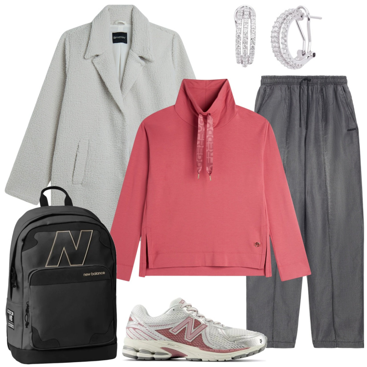 Outfit donna - Argento ai piedi. Stile Basic per Tutti i giorni. Abbinamento con orecchini, sneakers, zaini, cappotti, jeans, felpe.