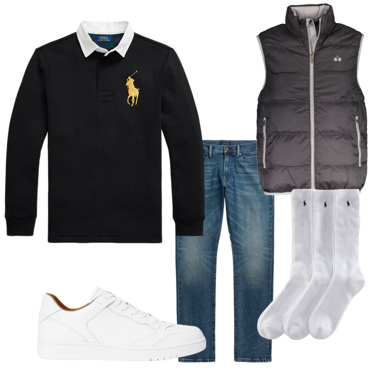 Outfit uomo - Big pony. Stile Casual per Tutti i giorni. Abbinamento con calzini, jeans, sneakers, maglieria, giacche.