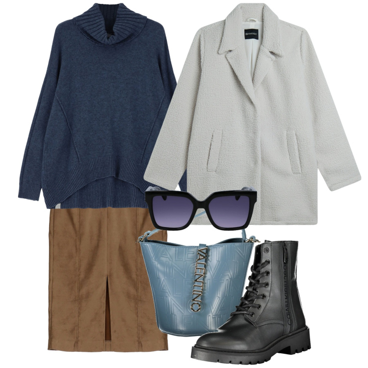Outfit donna - Il peacoat ghiaccio. Stile Bon Ton per Ufficio. Abbinamento con maglieria, gonne longuette, cappotti, stivali, borse a mano, occhiali da sole.