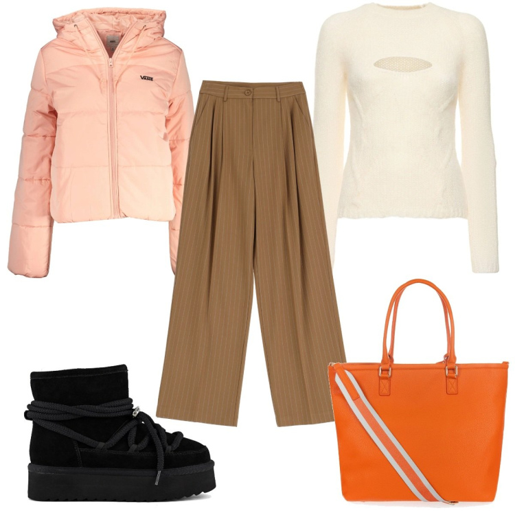 Outfit donna - Total look #2016242. Stile Trendy per Tutti i giorni. Abbinamento con borse tote, pantaloni a palazzo, stivaletti, maglieria, blazer.