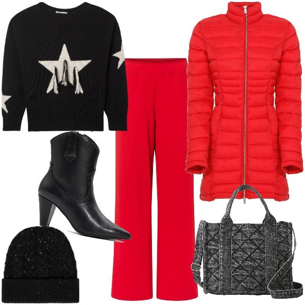 Outfit donna - A Natale puoi...... Stile Urban per Tutti i giorni. Abbinamento con borse a mano, pantaloni a palazzo, stivaletti texani, maglieria, piumini, cappelli.