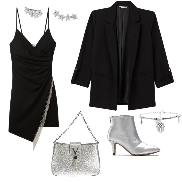 Outfit donna - Total look #2016338. Stile Sexy per Serata fuori. Abbinamento con stivaletti, vestiti corti, blazer, orecchini, braccialetti, borse a spalla.