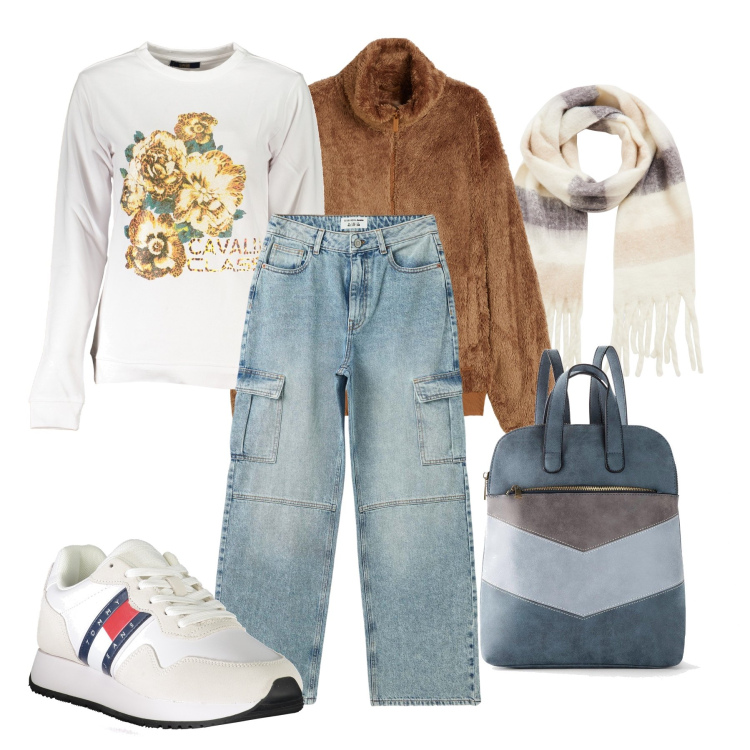 Outfit donna - Total look #2016356. Stile Basic per Scuola/Università. Abbinamento con zaini, jeans, sciarpe, blazer, sneakers, felpe.