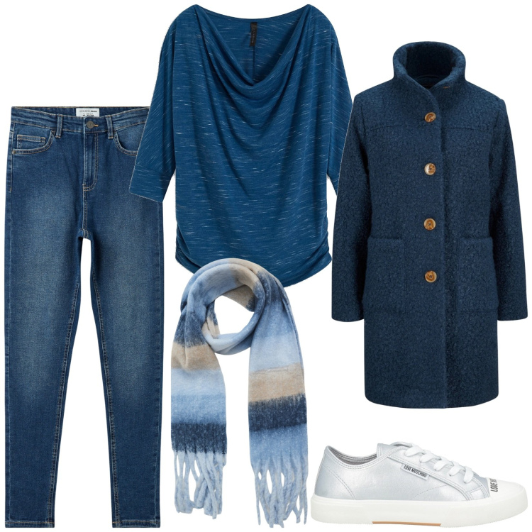 Outfit donna - Stile quotidiano. Stile Basic per Tutti i giorni. Abbinamento con cappotti, maglieria, sneakers, sciarpe, jeans skinny.
