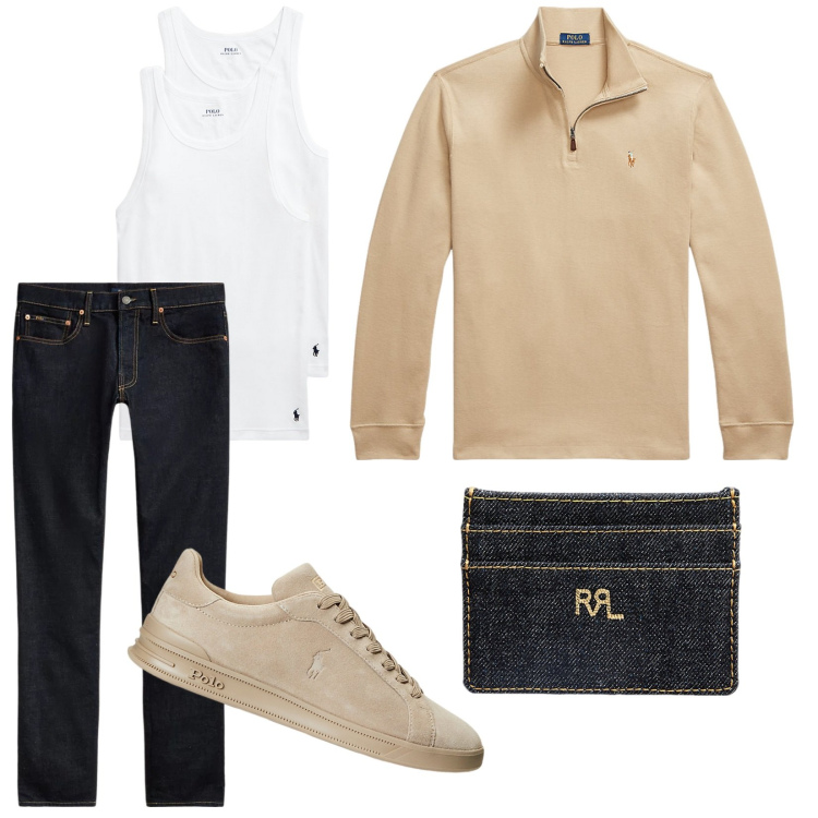 Outfit uomo - Total look #2016417. Stile Casual per Tutti i giorni. Abbinamento con jeans, abbigliamento da notte, sneakers, portafogli, pullovers.