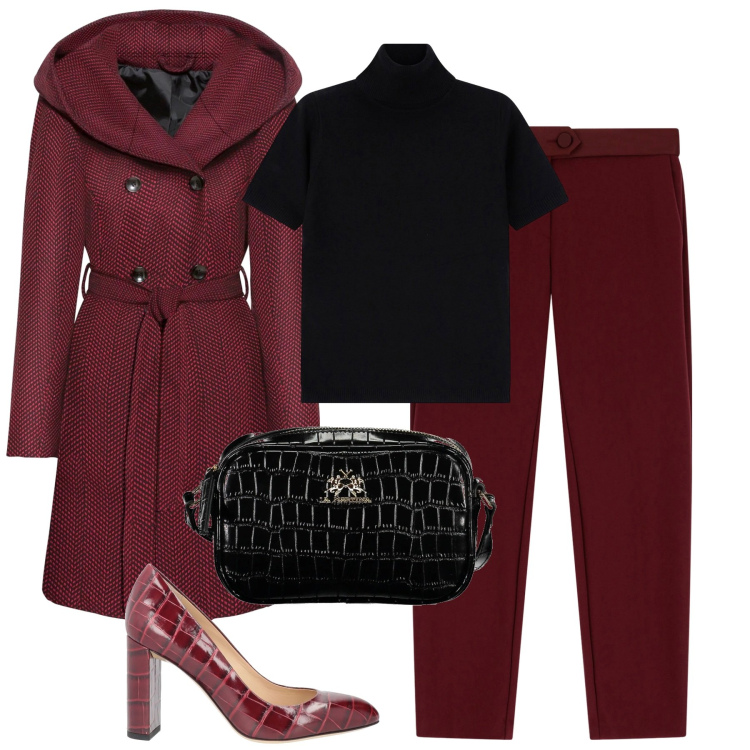 Outfit donna - City. Stile Trendy per Tutti i giorni. Abbinamento con cappotti, décolleté, pantaloni, maglieria, borse a tracolla.