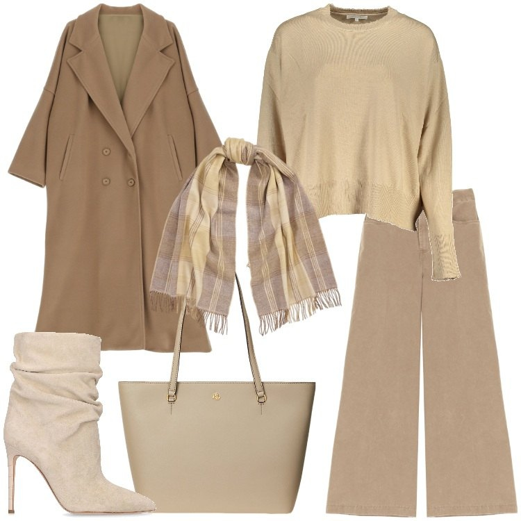 Outfit donna - Winter Wonderland. Stile Trendy per Tutti i giorni. Abbinamento con cappotti, pantaloni, borse tote, sciarpe, maglieria, stivaletti.