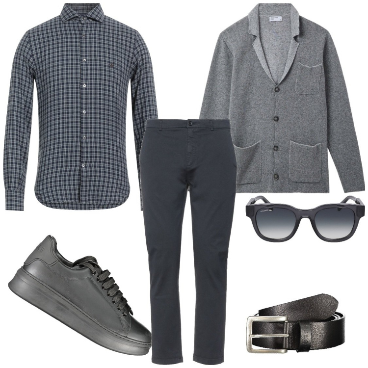 Outfit uomo - Grigio. Stile Casual per Tutti i giorni. Abbinamento con pantaloni, camicie, giacche, cinture, sneakers, occhiali da sole.