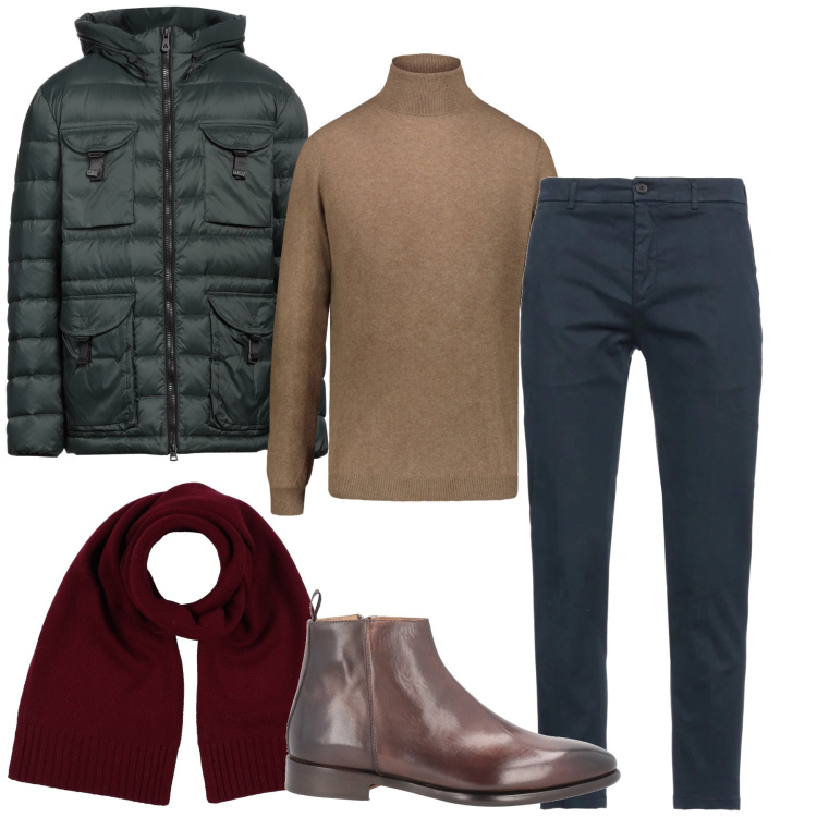 Outfit uomo - La sciarpa bordeaux. Stile Business/Elegante per Serata speciale. Abbinamento con stivali e stivaletti, sciarpe, pantaloni, piumini, maglieria.