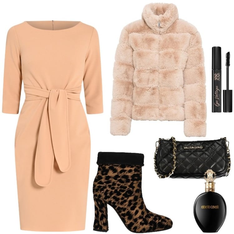 Outfit donna - Total look #2016534. Stile Chic per Tutti i giorni. Abbinamento con ecopellicce, stivaletti, mascara, profumi, vestiti midi/longuette, borse a spalla.