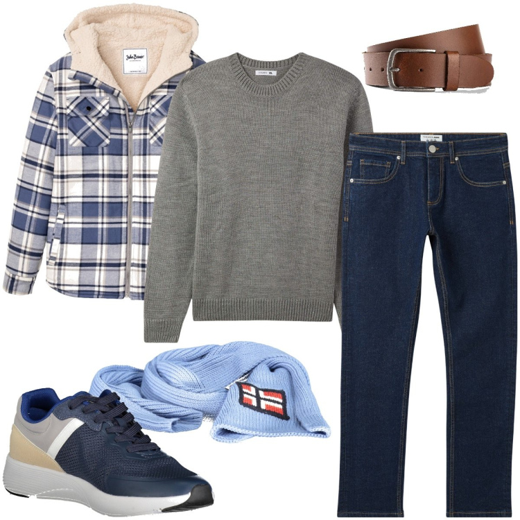 Outfit uomo - Il giubbotto a quadri. Stile Casual per Tutti i giorni. Abbinamento con cinture, cappotti, maglieria, jeans, sciarpe, sneakers.