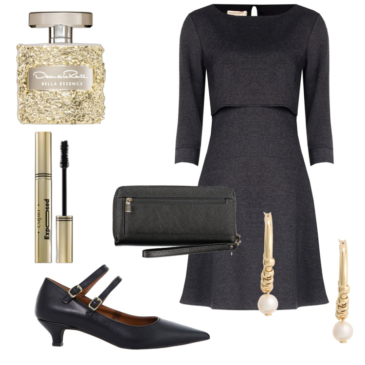 Outfit donna - Bon ton. Stile Bon Ton per Serata fuori. Abbinamento con profumi, mascara, vestiti a tubino, décolleté, orecchini, portafogli.