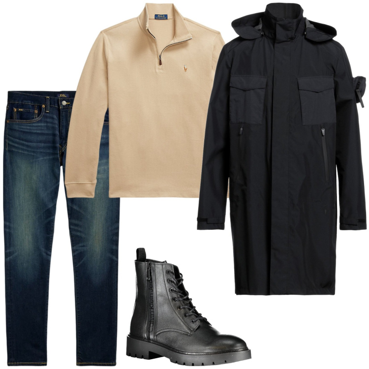 Outfit uomo - Il super giubotto. Stile Casual per Tutti i giorni. Abbinamento con trench, jeans, pullovers, stivali.