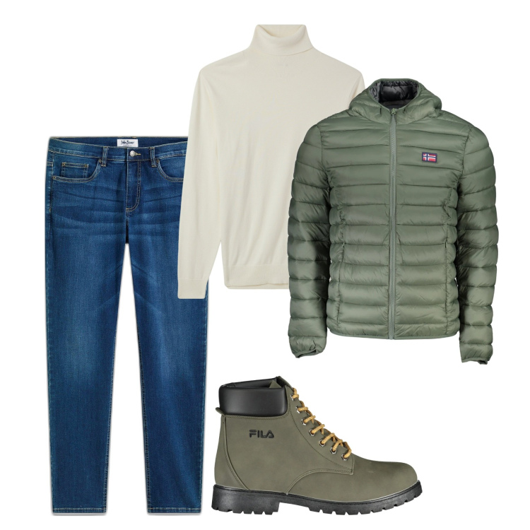 Outfit uomo - Dicembre. Stile Casual per Tutti i giorni. Abbinamento con jeans, maglieria, giacche, stivali.