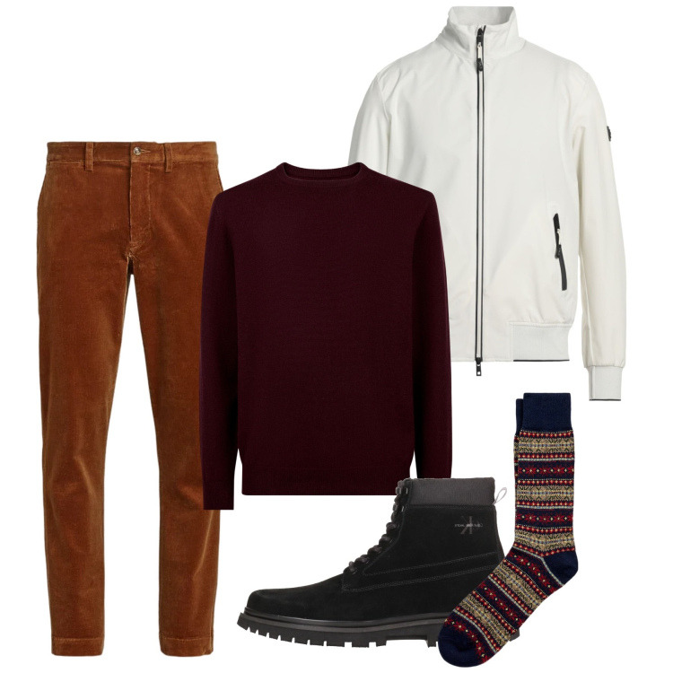 Outfit uomo - Ruggine. Stile Casual per Tutti i giorni. Abbinamento con stivali e stivaletti, giacche, pantaloni, calzini, maglieria.