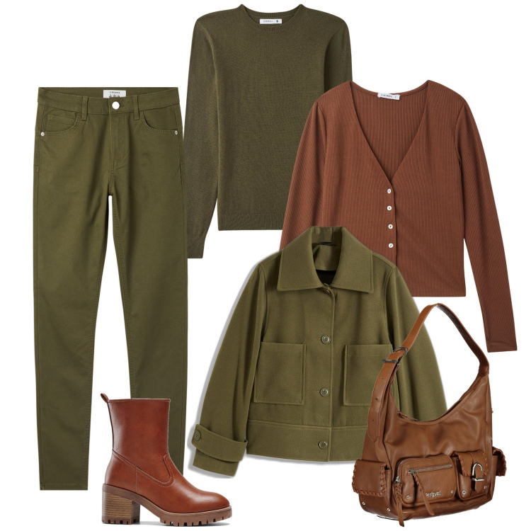 Outfit donna - Quotidianità invernale. Stile Casual per Tutti i giorni. Abbinamento con stivaletti, blazer, pantaloni skinny, cardigans, maglieria, borse a spalla.