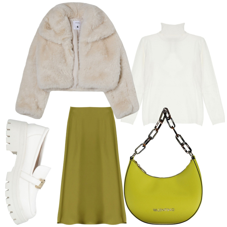 Outfit donna - Abbinamento originale. Stile Casual chic per Serata fuori. Abbinamento con mocassini, blazer, maglieria, gonne longuette, borse a spalla.
