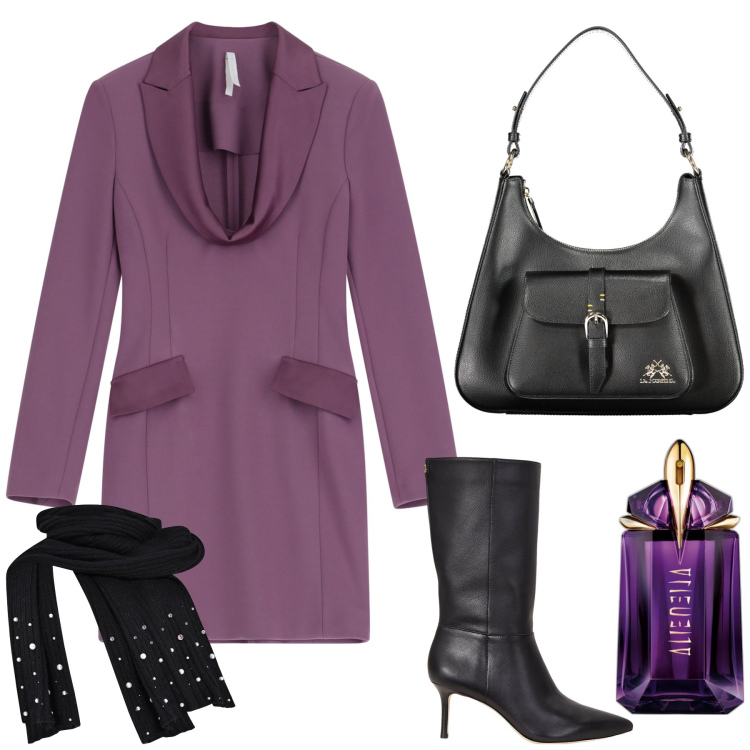 Outfit donna - L abito con inserti in velluto per cena. Stile Bon Ton per Serata fuori. Abbinamento con profumi, sciarpe, vestiti corti, stivali, borse a spalla.
