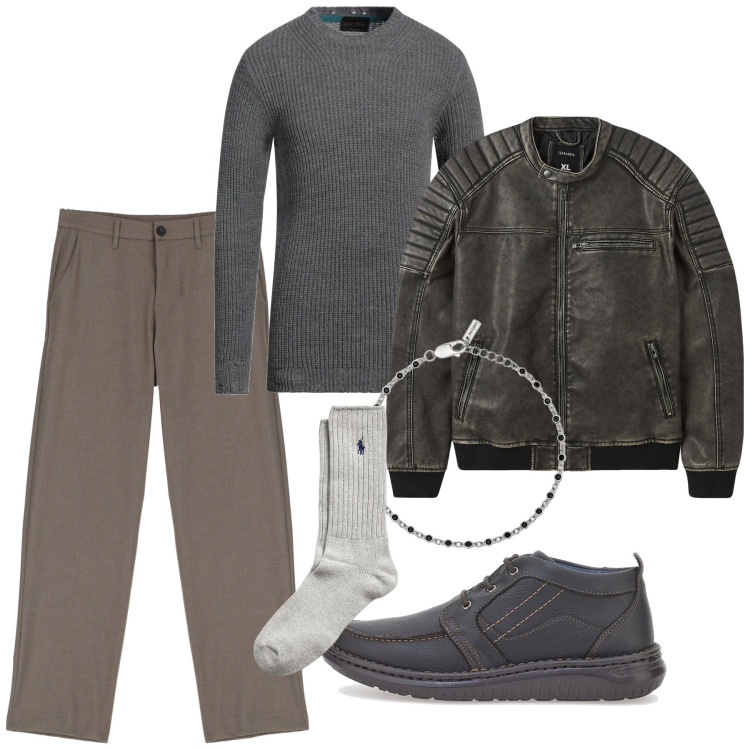 Outfit uomo - Smoke. Stile Trendy per Serata speciale. Abbinamento con pullovers, giacche, braccialetti, pantaloni, calzini, scarpe stringate.
