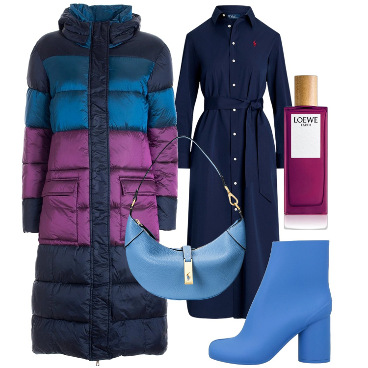 Outfit donna - Freddo non ti temo. Stile Casual chic per Tutti i giorni. Abbinamento con stivaletti, profumi, piumini, borse a spalla, vestiti chemisier.