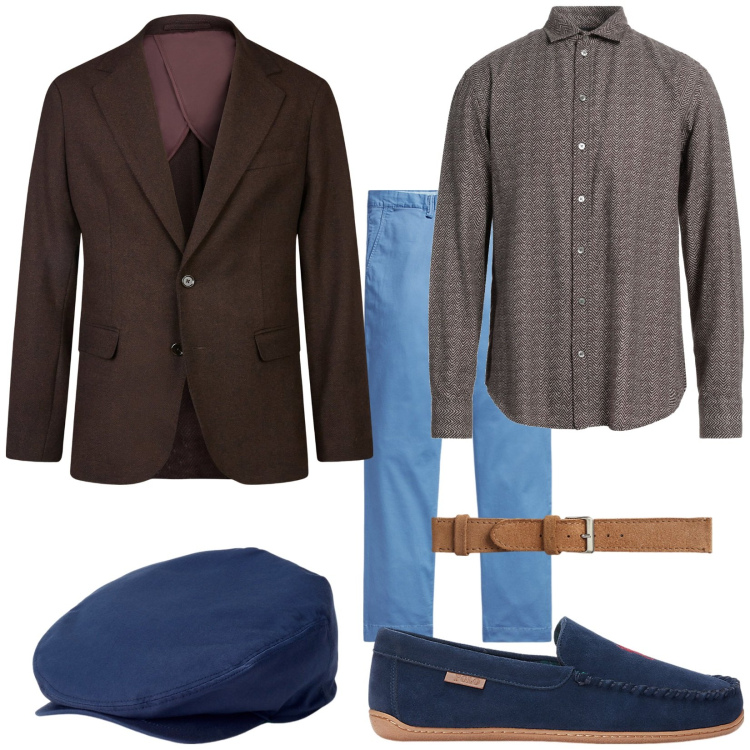 Outfit uomo - Total look #2016794. Stile Trendy per Tutti i giorni. Abbinamento con camicie, cappelli, pantaloni, orologi, pantofole, giacche.
