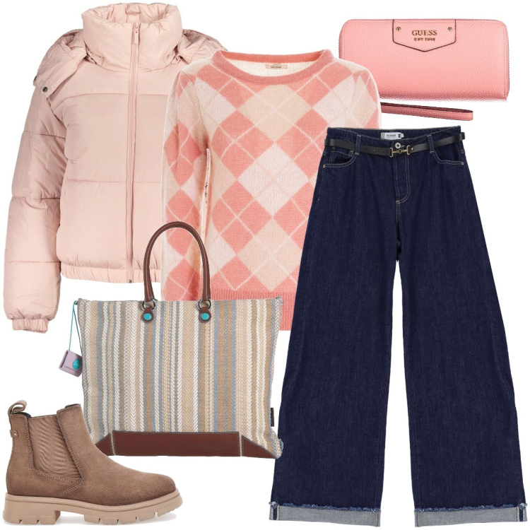 Outfit donna - Il jeans a zampa. Stile Urban per Tutti i giorni. Abbinamento con borse a mano, maglieria, jeans, stivaletti chelsea, blazer, portafogli.