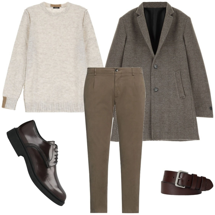 Outfit uomo - Elegante in comodità. Stile Business/Elegante per Tutti i giorni. Abbinamento con pantaloni chino, scarpe stringate, cappotti, maglieria, cinture.