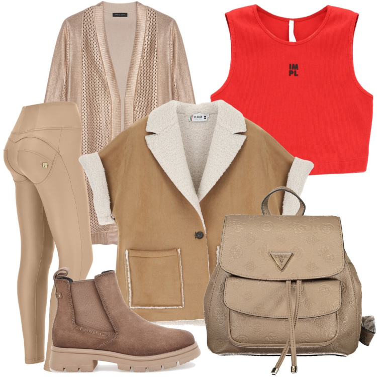 Outfit donna - Sportiva glam. Stile Glamour per Tutti i giorni. Abbinamento con blazer, canottiere, pantaloni skinny, stivaletti chelsea, zaini, cardigans.