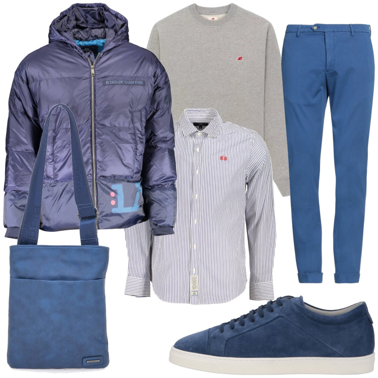 Outfit uomo - Total look #2016858. Stile Trendy per Tutti i giorni. Abbinamento con pantaloni, sneakers, felpe, portafogli, camicie, piumini.