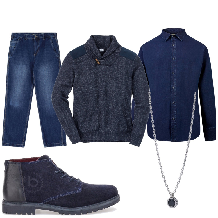 Outfit uomo - Total look #2016860. Stile Casual per Tutti i giorni. Abbinamento con maglieria, collane, jeans dritti, scarpe stringate, camicie.