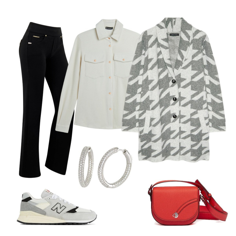Outfit donna - Everyday ice. Stile Casual chic per Tutti i giorni. Abbinamento con orecchini, sneakers, camicie, pantaloni, cardigans, borse a tracolla.