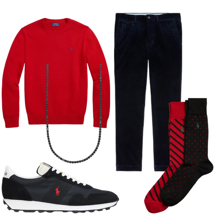Outfit uomo - Total look #2016864. Stile Trendy per Serata speciale. Abbinamento con collane, pantaloni, maglieria, sneakers, calzini.