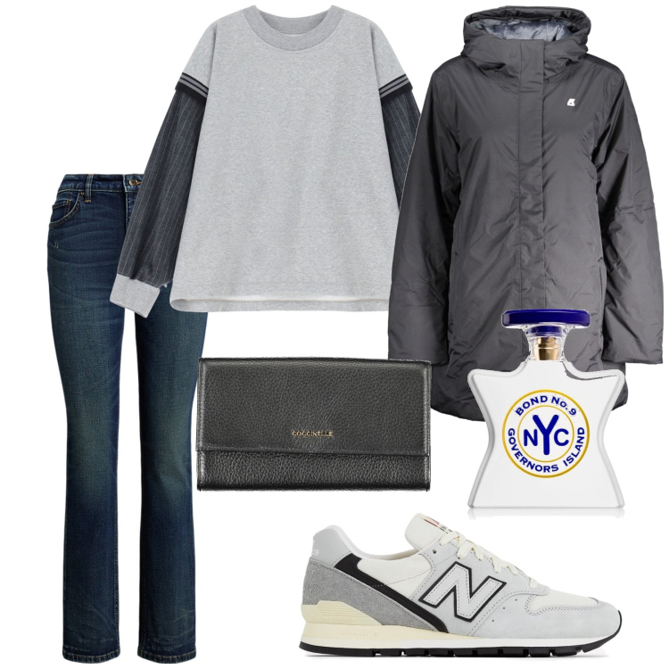 Outfit donna - Total look #2016885. Stile Casual per Tutti i giorni. Abbinamento con profumi, sneakers, felpe, jeans dritti, blazer, portafogli.