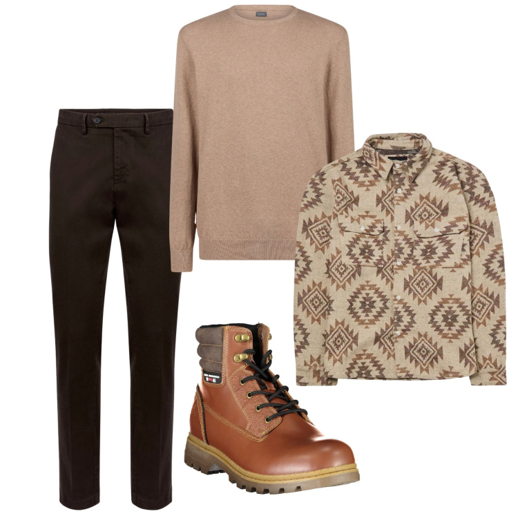 Outfit uomo - Dicembre. Stile Trendy per Tutti i giorni. Abbinamento con cappotti, maglieria, stivali, pantaloni chino.