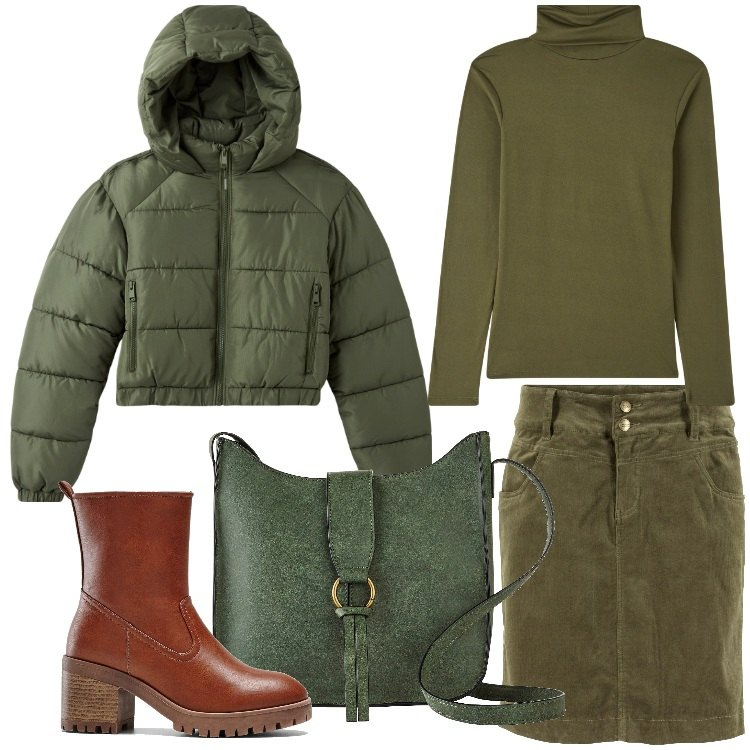 Outfit donna - Velluto every day. Stile Basic per Tutti i giorni. Abbinamento con stivaletti, gonne lunghe, borse a tracolla, blazer, maglieria.