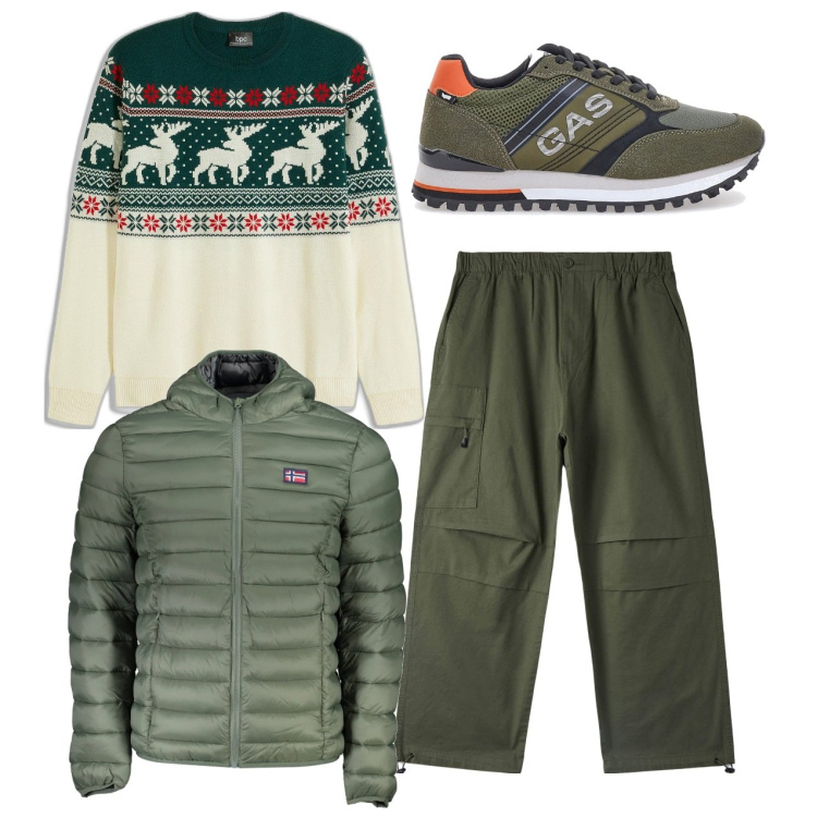 Outfit uomo - Christmas cargo. Stile Urban per Tutti i giorni. Abbinamento con maglieria, pantaloni, giacche, sneakers.